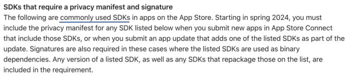 SDK list screenshot
